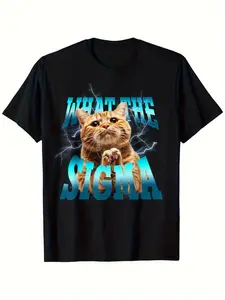 Individualistic round-neck short-sleeved shirts for Boy and girl 🔥   Funny Cat Meme Erm What The Sigma Brainrot Crazy Apparel T-Shirt Cotton Blend, Funny Black Shirt for 5-13Y Boy Girl Teen