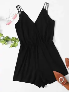 [SAJOON] Plus Double Strap Surplice Neck Slip Romper