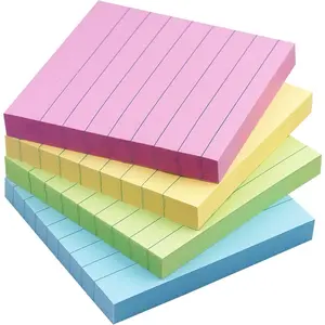 Lined Sticky Notes 3x3 Sticky Notes with Lines Self-Stick Notes Bright Color 4 Pads 90 Sheets/Pad (Pastel)