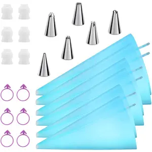 Reusable Piping Bags and Tips Set, Cake Decorating Tools with Icing Pastry Bags, Icing Pockets Tips, Couplers and Frosting Pockets Ties for Cookie Cupcakes