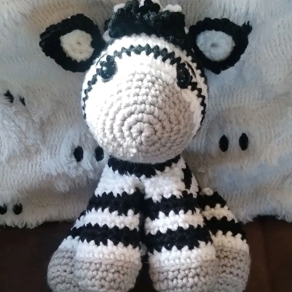 Crochet Zebra Plushy - Adorable Handmade Stuffed Animal with Black and White Stripes for Kids
