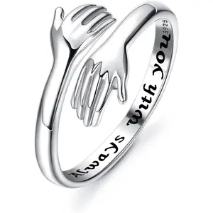 Sanfenly Silver Hug Ring for Women Men Adjustable Hugging Hands Open Love Promise Friendship Wedding Ring