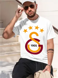 Galatasaray Sports Club 2026 new model Black/White Tee Stylish & Comfortable Loose Crew Neck Short Sleeve T-shirts Versatile On Trend Eye Catching Printed Graphic Casual Tee for Daily Wear Outings
