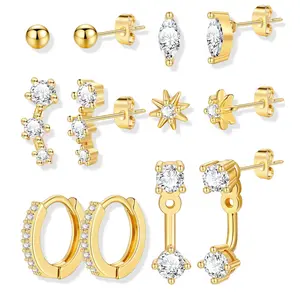 17KM 12Pcs 14K Gold Plated Stud Earrings ,Hypoallergenic Dainty Stackable Jewelry for Women’s Multi-Piercing,Perfect for Gifting