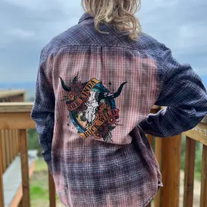 She Kinda Buck Wild Bleach Distressed Flannel Shirt