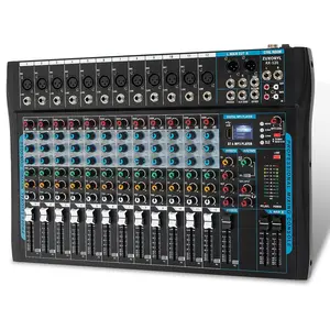 12 Channel professional Audio Mixer Sound Board with USB smartphone Bluetooth 48V Phantom Power 16-DSP Effects for Live Streaming Podcast Recording Studio DJ Karaoke Equipment