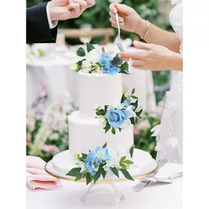 Rinlong 3Pcs White & Baby Blue Cake Flowers Set
