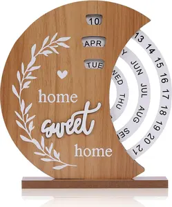 Wooden Perpetual Desk Calendar – Rotating Block Moon Calendar, Long-Lasting Home Office Decor and Teacher Appreciation Gift