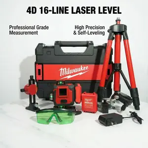 Milwaukee Style 3D 12-line green laser level, self-leveling, high accuracy ±1mm/10m, equipped with two 6000mAh batteries, stand and tripod. Suitable for tile laying, ceiling and cabinet installation, black tool kit.