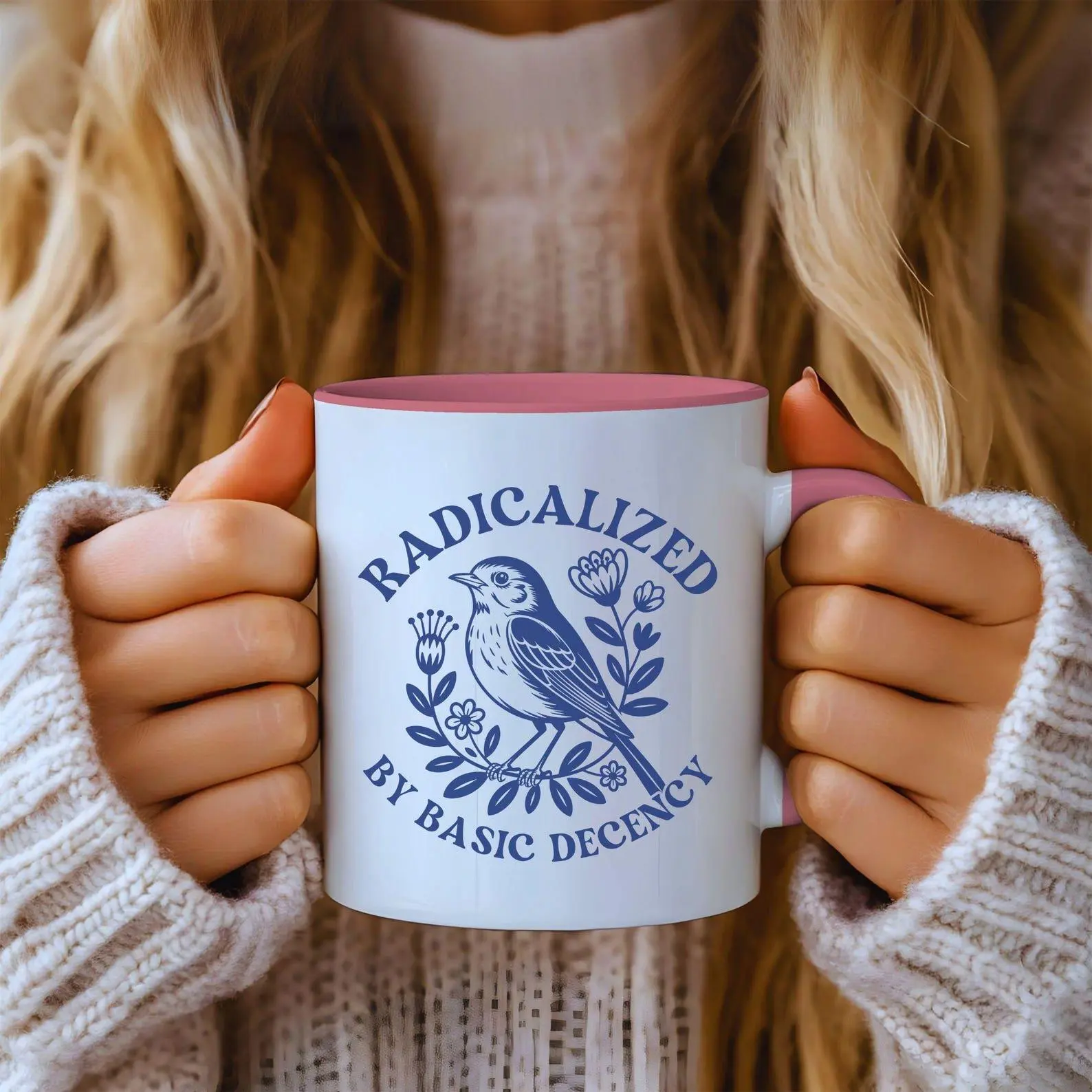 Radicalized by Basic Decency Coffee Mug, Gift for Democrat, Gift for Activist, Democratic Mug, Floral Anti Trump