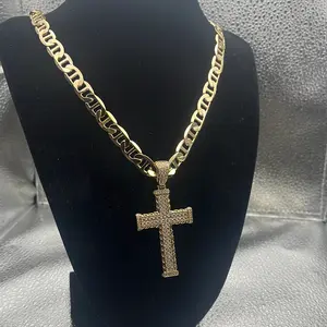 14k gold plated Diamond cross with necklace