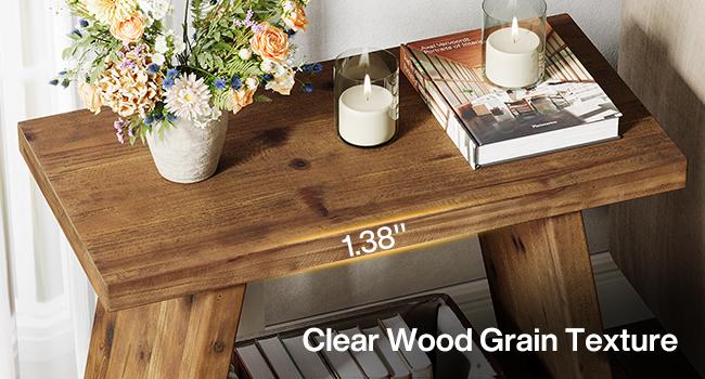 LITTLE TREE Solid Wood End Table for Living Room, Narrow Small Side Table with 2-Tier Storage, Farmhouse Bedside Nightstand for Bedroom, Small Places