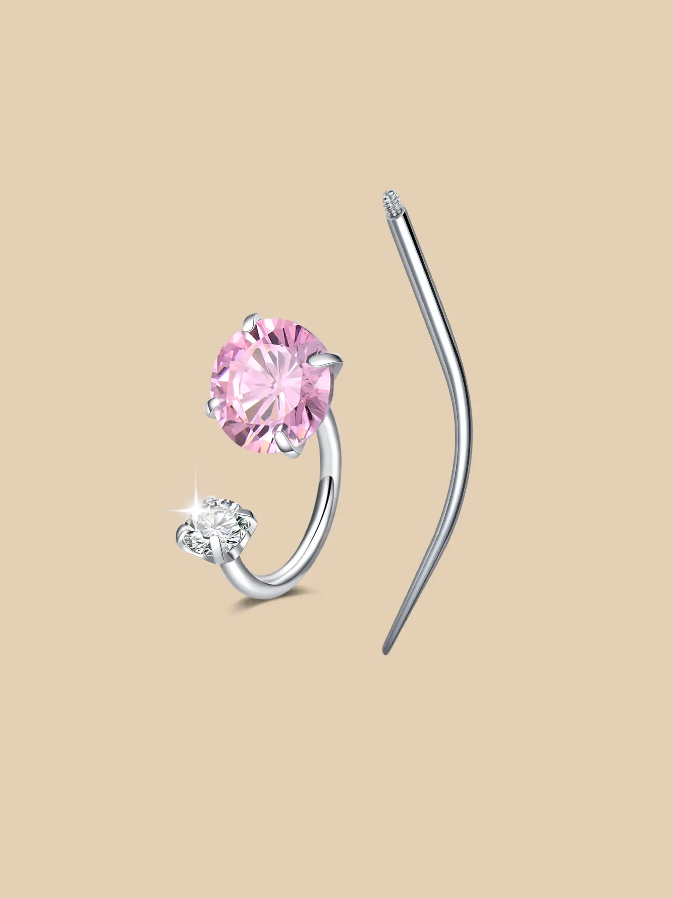 Unisex Stainless Steel Zirconia Nose Ring, Nose Piercing Jewelry, Body Piercing Jewelry, 18g Gauge, 8mm Diameter, Internal Thread Design, Party Style Jewelry Gift