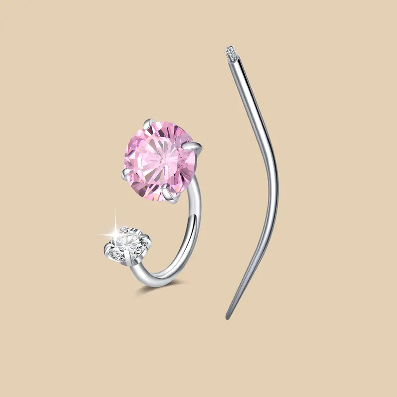 Unisex Stainless Steel Zirconia Nose Ring, Nose Piercing Jewelry, Body Piercing Jewelry, 18g Gauge, 8mm Diameter, Internal Thread Design, Party Style Jewelry Gift