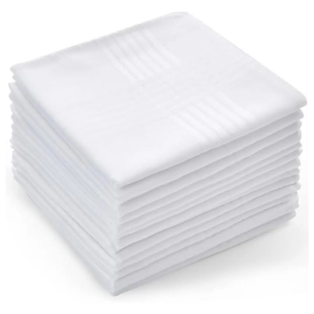 Handkerchiefs for Men, 100% Soft Cotton Hankerchief Machine Wash White Pocket Square for Suit - 16'' x 16'' Mens Hankie