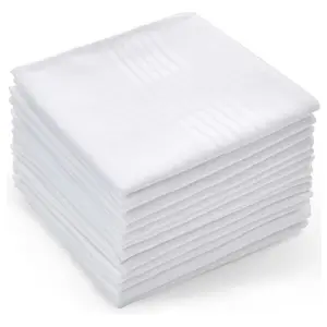 Handkerchiefs for Men, 100% Soft Cotton Hankerchief Machine Wash White Pocket Square for Suit - 16'' x 16'' Mens Hankie