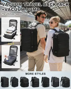 Vacuum travel backpack with pump, personal carry-on approved for flight  for women and men, compression work bag for laptop and casual backpack