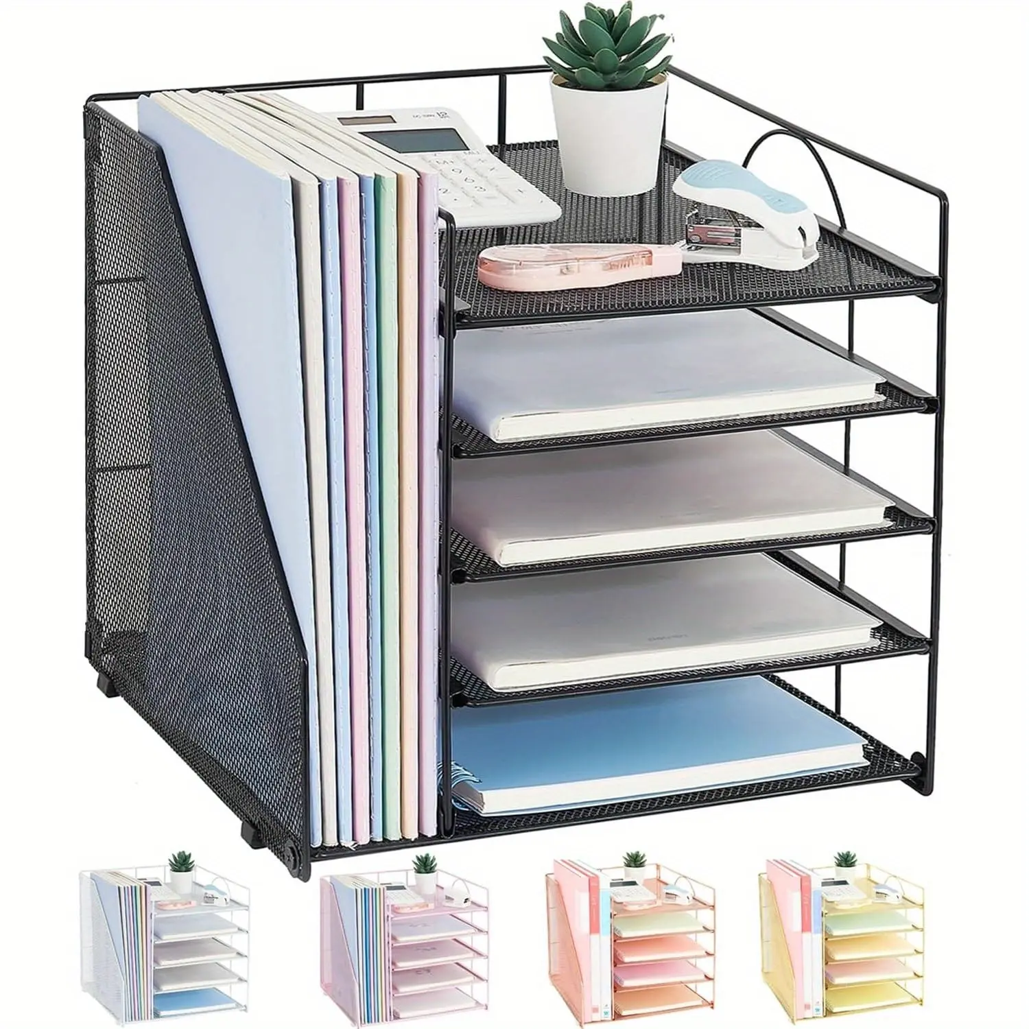 5-Tier Paper Letter Tray Organizer with File Holder, Desk Accessories & Workspace Organizer for Home Office, Document Storage & Office Supplies
