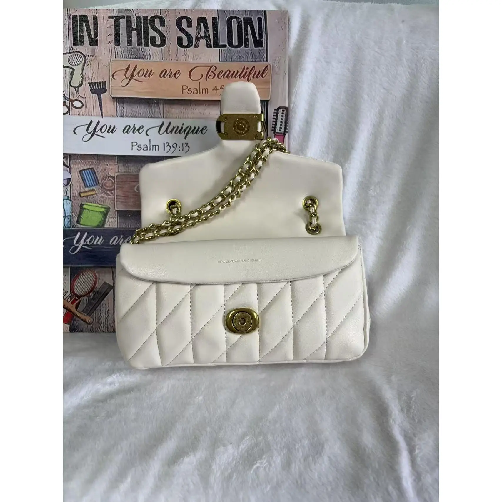 White Quilted Chain Bag for Women Small Crossbody Shoulder Purse Elegant Flap Handbag Gold Strap Button Closure Trendy Y2K Aesthetic Wedding Party Date Night Gift for Teen Girls