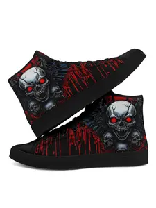 Men's Fashionable Skull Print High Top Sneakers, Trendy Sneakers, Casual Comfortable Breathable Sports Shoes, Casual Breathable Footwear, Male All-match Round Toe Shoes for Daily Wear, Closed
