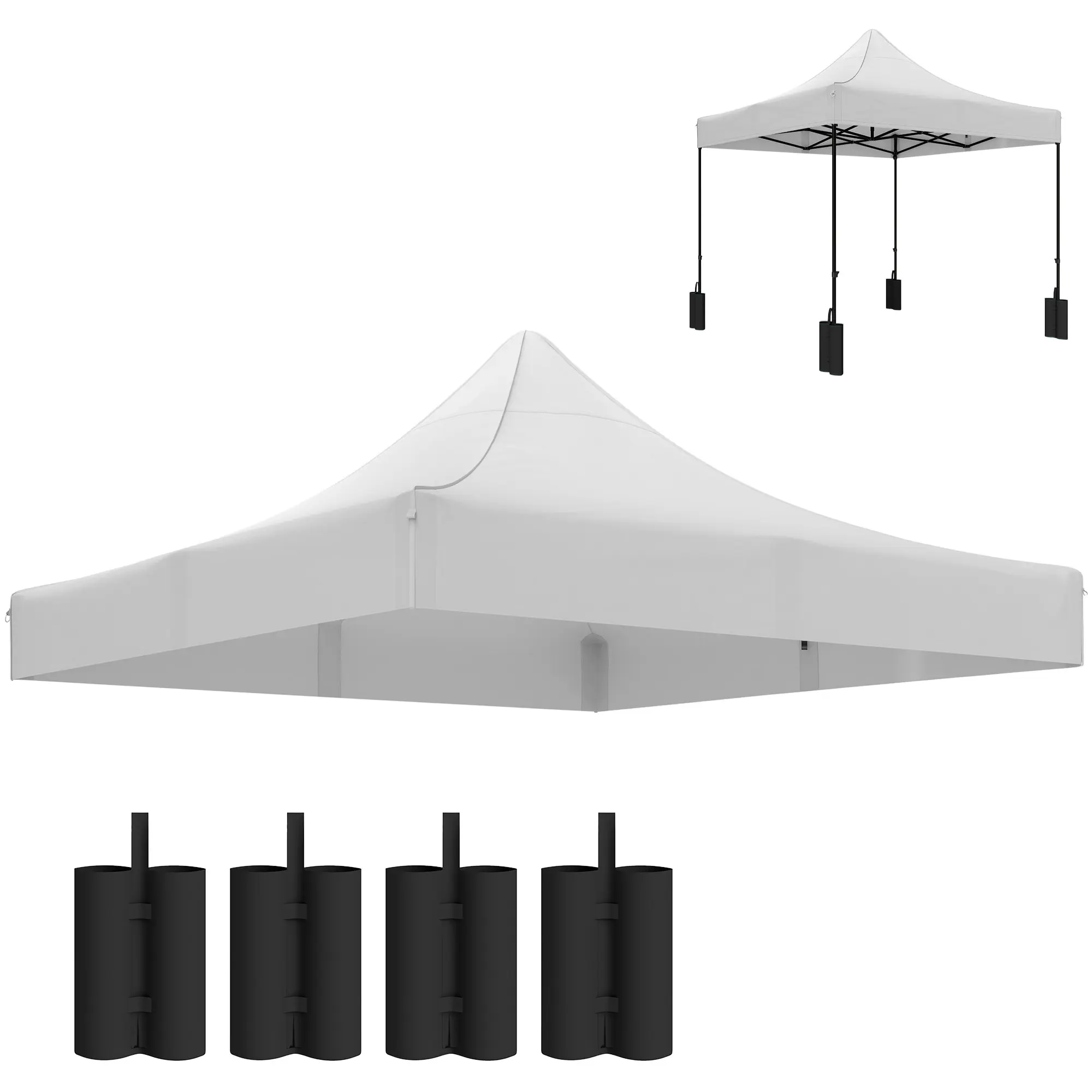 Square Shape 10x10ft Outdoor Patio Umbrella Replacement Canopy Top - White UPF50 UV Blocking Umbrella Fabric, 118in L x 118in W, 4 Straight Legs, Grommet Holes, Hook and Loop Fasteners, 4 Sandbags, Tool Free, Stable Peak Pole (Farmers Market, Car Show), U