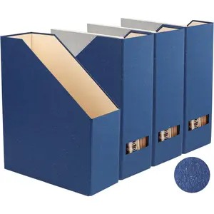 Magazine Holder  File Holder and Desk Organizer, Paperboard Book Organizer and Storage Box for Documents, Magazine Holder Rack for Classroom,, and Office (Classic Blue, 4Pack)
