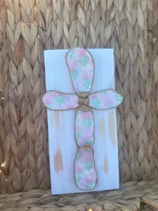 Medium Pink Block Print Floral Cross easter day
