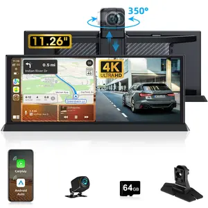2025 11.26'' Apple CarPlay Screen for Car Tablet Pro Max 2025 Wireless Car Play Android Auto Screen 4K Dash Cam with 350° Rotatable Lens Bluetooth/GPS Navigation/Voice Control Unique Bracket Car Video Player