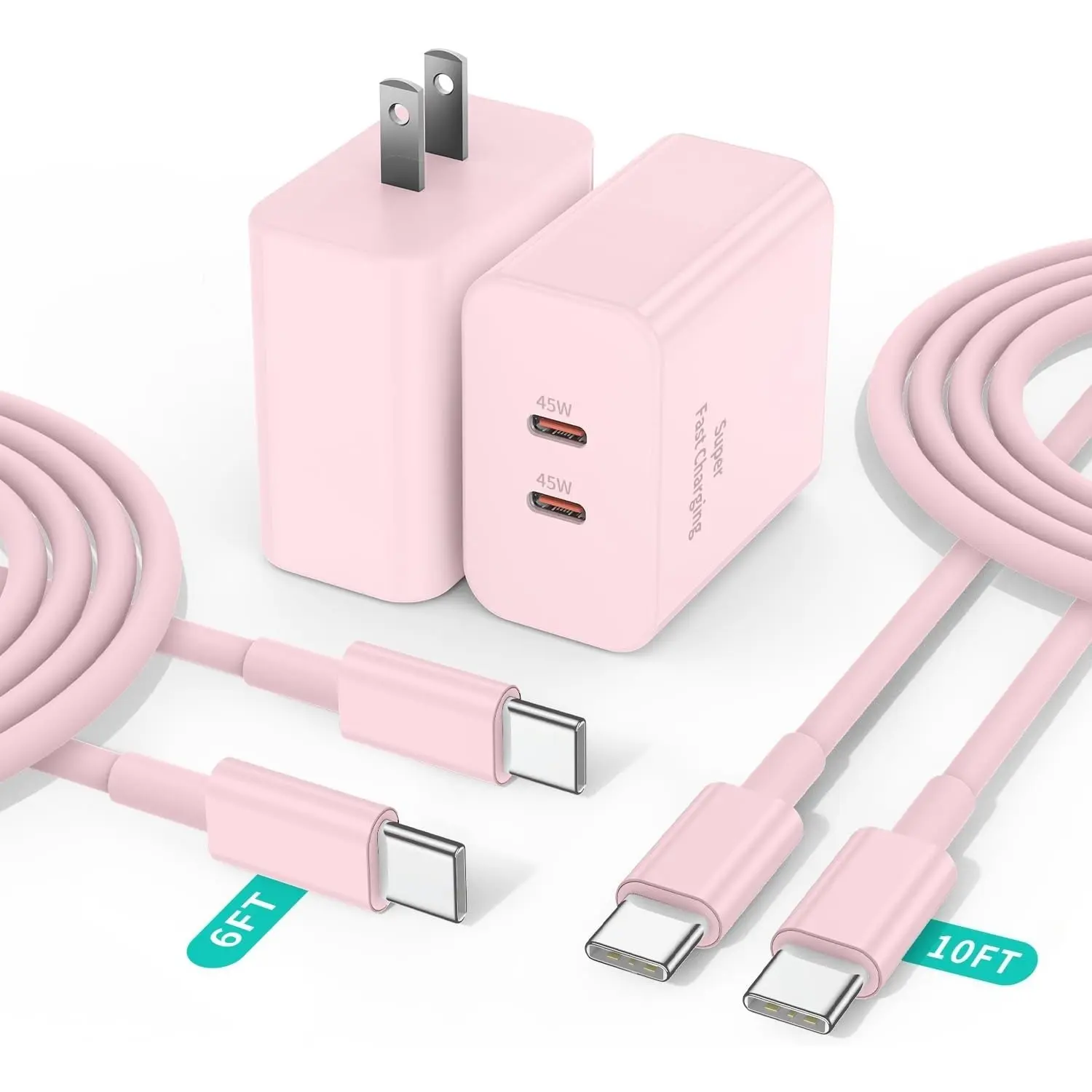 2 Pack 45W Super Fast Charger, USB C Android Phone Charger Fast Charging Block with 6FT/10FT Type C Charger Cord for Samsung Galaxy S25/S24/S23/S22+ Ultra/iPhone 17/16/15