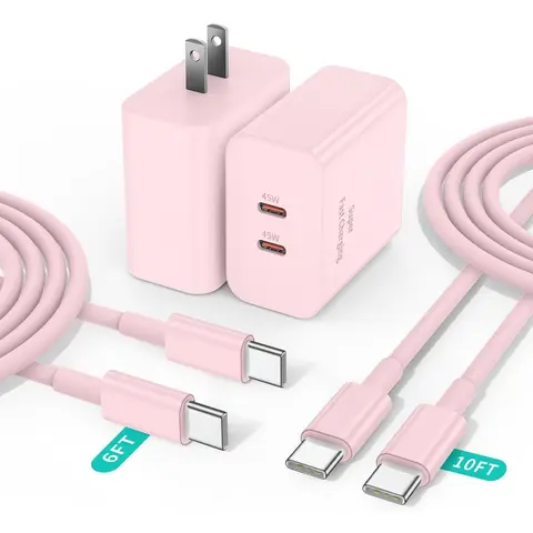 2 Pack 45W Super Fast Charger, USB C Android Phone Charger Fast Charging Block with 6FT/10FT Type C Charger Cord for Samsung Galaxy S25/S24/S23/S22+ Ultra/iPhone 17/16/15