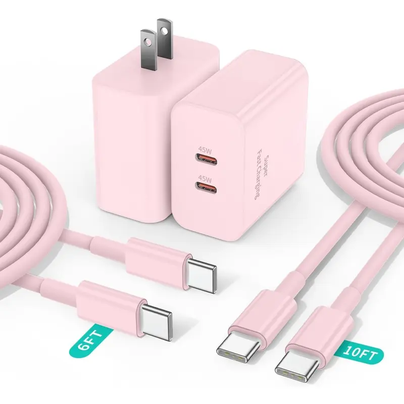 2 Pack 45W Super Fast Charger, USB C Android Phone Charger Fast Charging Block with 6FT/10FT Type C Charger Cord for Samsung Galaxy S25/S24/S23/S22+ Ultra/iPhone 17/16/15