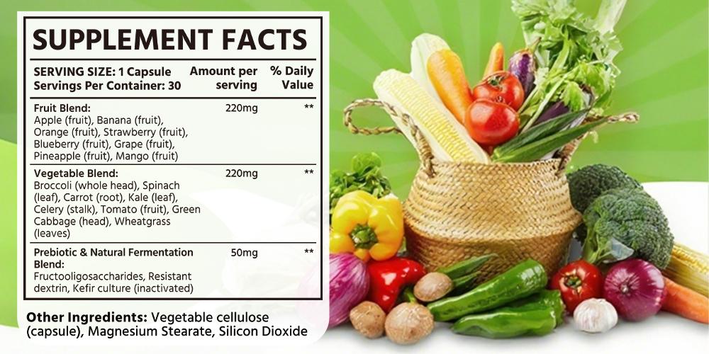 Frcola Veggies & Vitamins - Mixed Fruit & Vegetable Capsules: 30-Day Nutrition for Men and Women - Rich in Vitamins and Minerals | Dietary Supplement - Healthcare