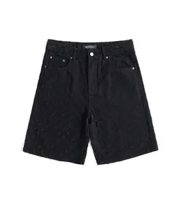 SHION7 Men's Black Denim Shorts, Oversized Jean Shorts For Men, Knee Length Short Pants Casual