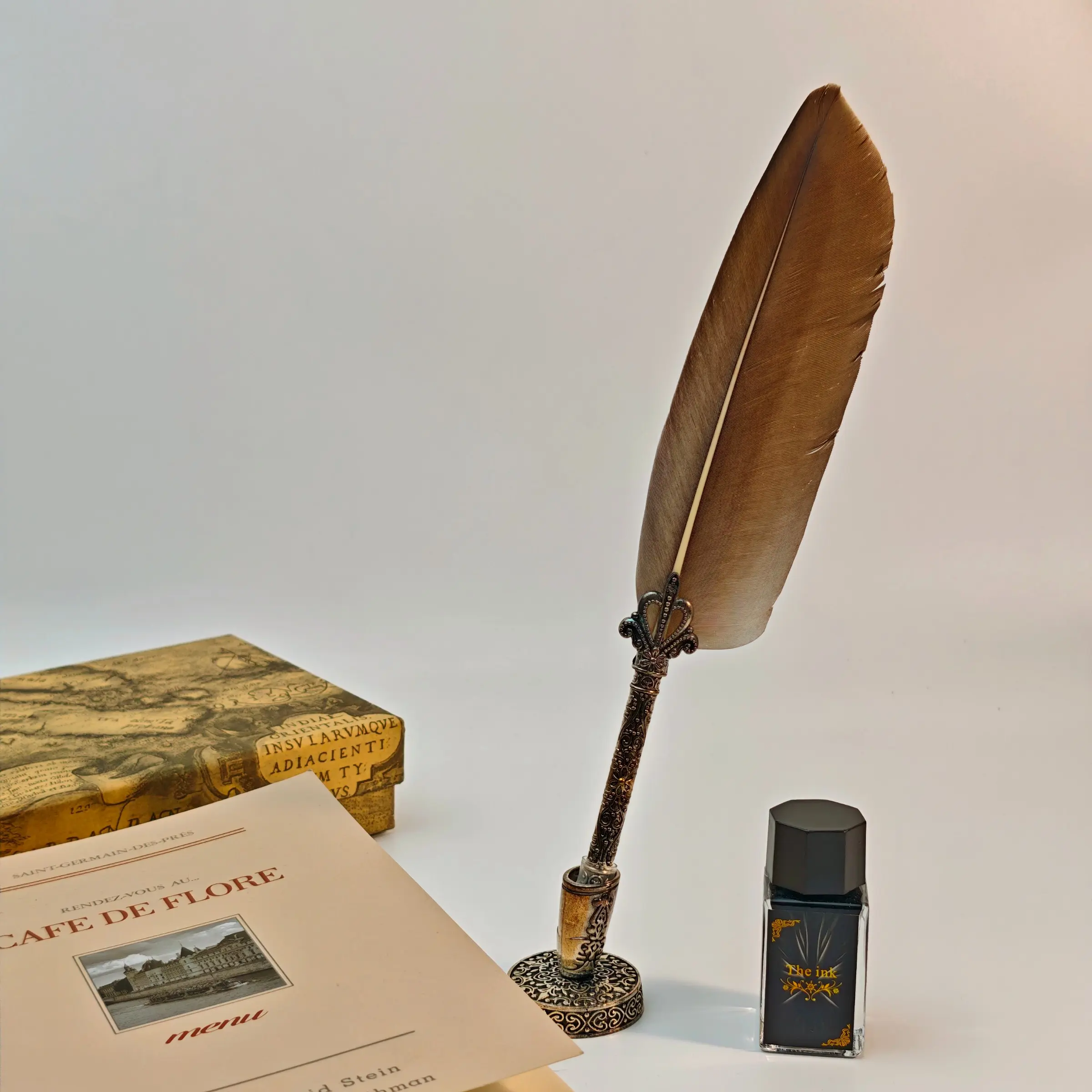 Elegant Calligraphy Pen Set, Feather Decorated Pens, Writing Pens, Includes 5 Different Nibs and Ink, Comes in Classic Gift Box, Unique Pens