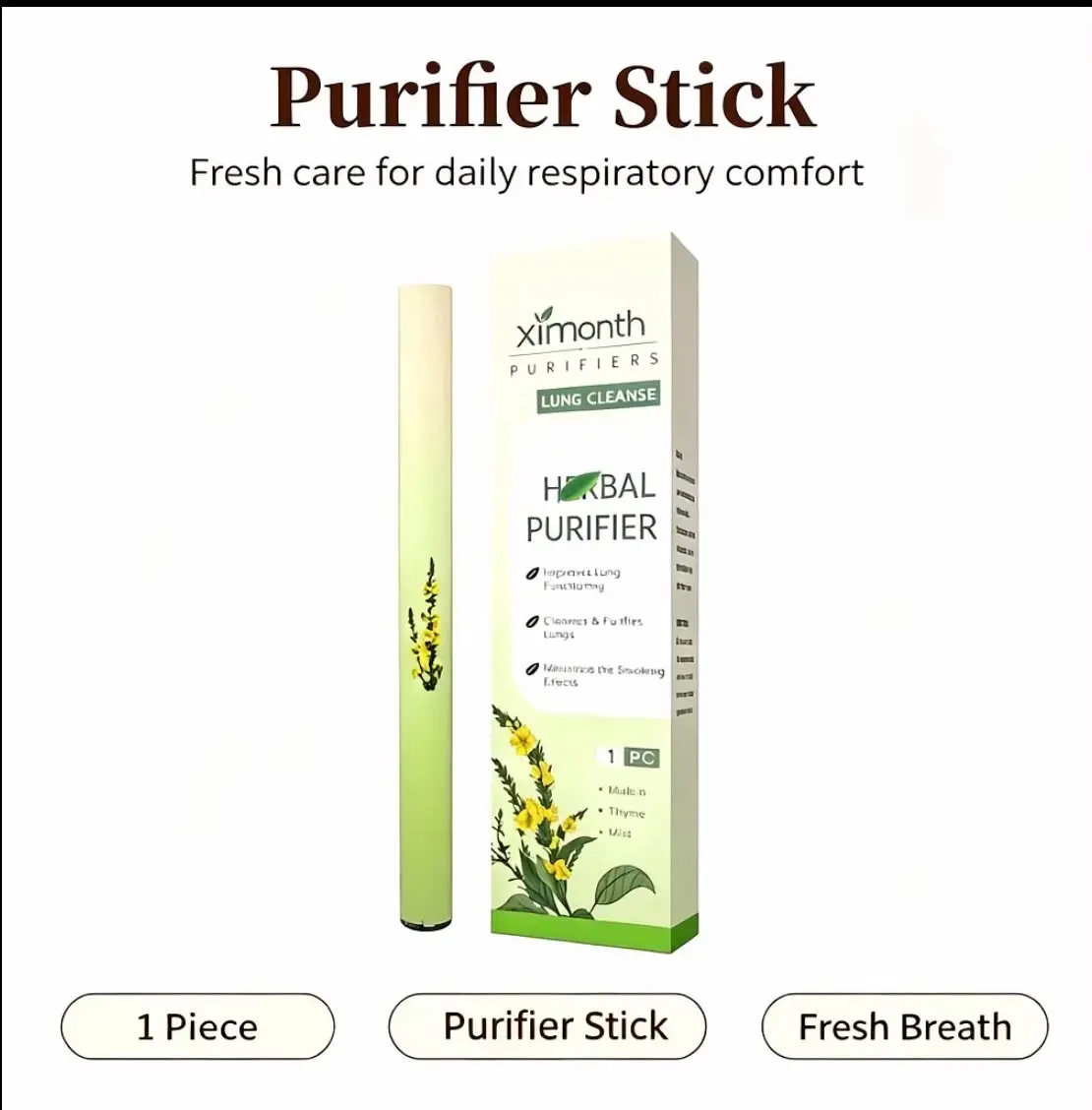 Purifier Stick, Natural Mullein Thyme Mint Botanical Aroma Stick for Daily Fresh Breath & Comforting Scent, Portable Herbal Fragrance Stick