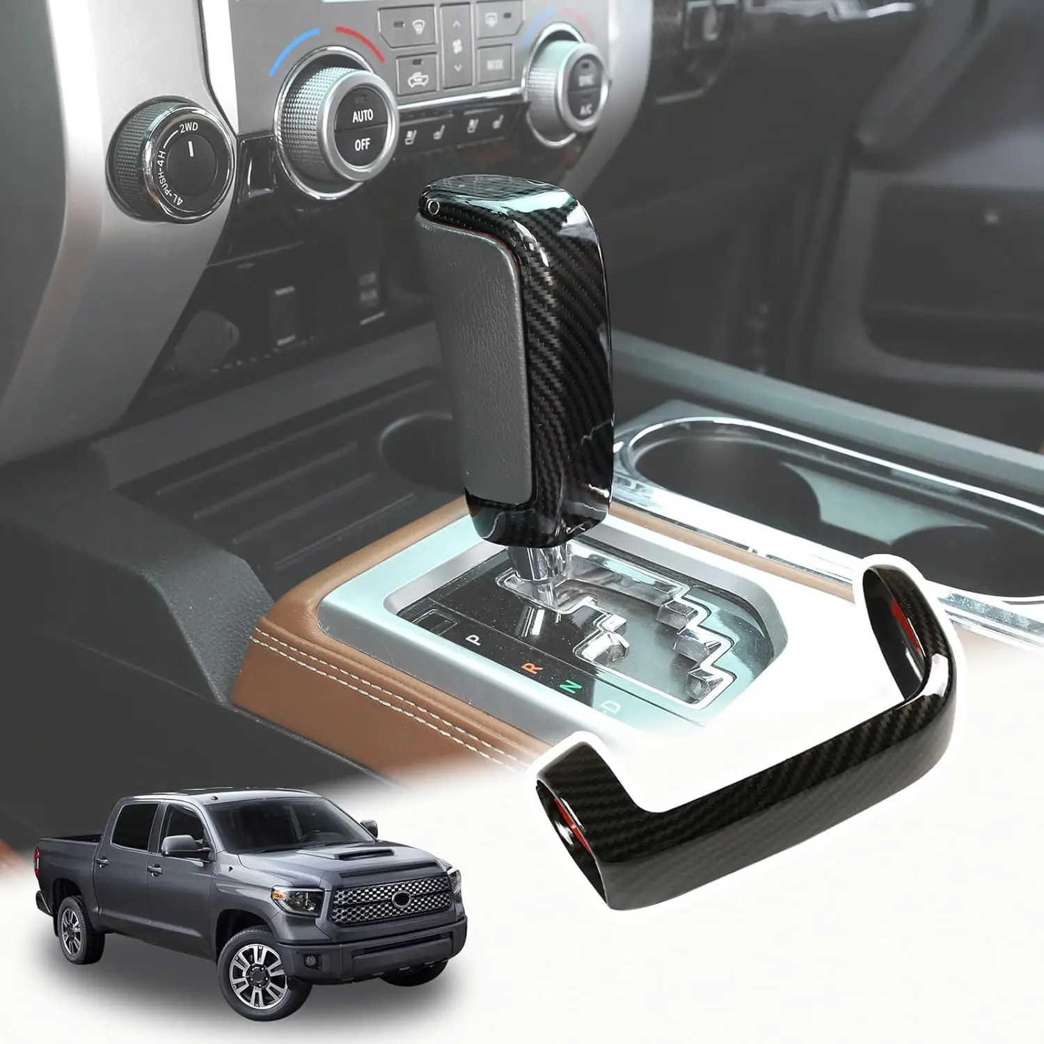 LLKUANG Carbon Fiber Pattern Center Console Gear Shift Head Cover Trim, Car Interior Decorative Accessory, Fit for Toyota Tundra 2014-2021