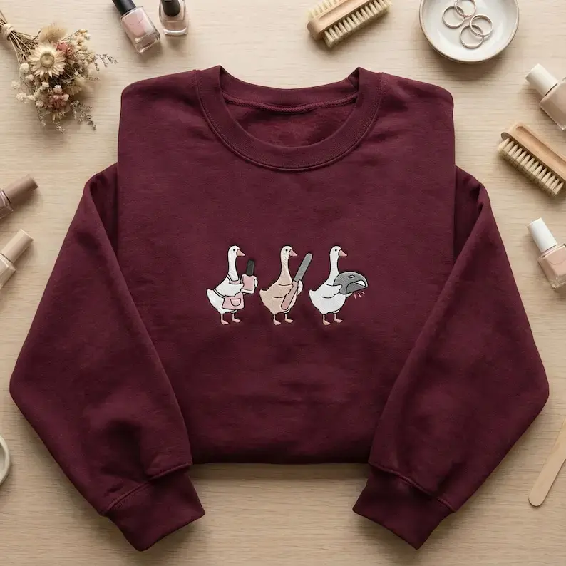 [MADE IN US] Embroidered Nail Tech Goose Sweatshirt, Manicurist Hoodie, Esthetician Gift, Funny Beauty Salon Apparel, Nail Artist Student Crewneck