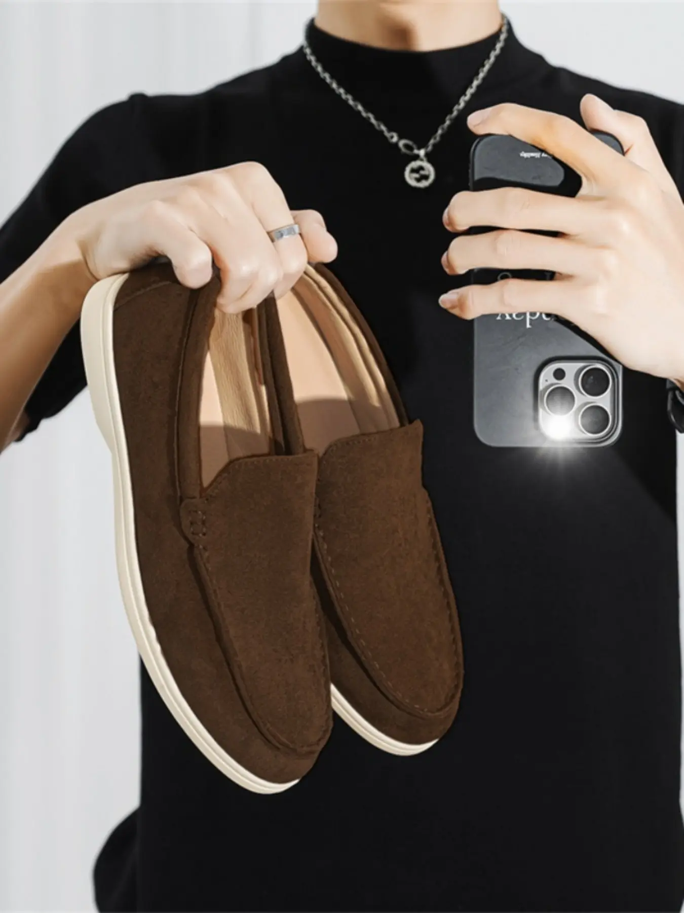 1 Pair Men's Slip-On Flat Suede Casual Shoes | Lightweight Comfort Style | Breathable Suede Upper + Wear-Resistant Non-Slip Sole + Cushioned Midsole | Ideal for All-Day Standing / Daily Walking / Lazy Outfits, No Foot Fatigue Slip On Footwear