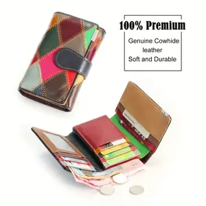 Elegant Ladies Handmade Bag Short Wallet Rhombic/Grid Pattern Colourful Splicing Multi Card Position Head Layer Cowhide Ladies Coin Purse Christmas Gifts For Women