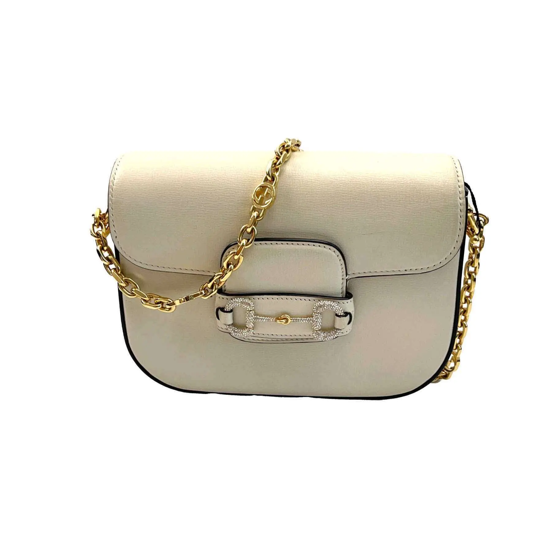 Pre-owned GUCCI Leather Shoulder Bags Azalea Calfskin Mini Crystal Horsebit 1955 Shoulder Bag Mystic White JZ00148 Yongzhen