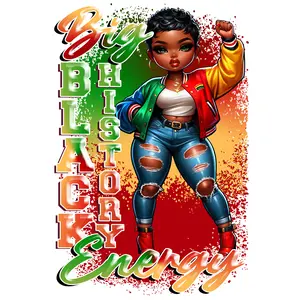 4-Pack, 6-Pack, 8-Pack 0r 10-Piece DTF Heat Transfer Gang Sheet Big Black History Energy Pixie Cut Juneteenth Girl Ready to Press for DIY T-Shirt Business