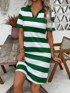 EMERY ROSE Women Casual Colorblock Striped Mid-Length Dress, Summer