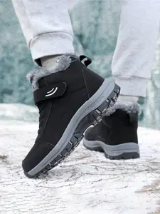 Winter Unisex Thick Fleece Snow Boots, Warm Cotton Shoes, Outdoor Anti-Slip Rubber Sole, Velcro Fastening, Waterproof Shoe Face