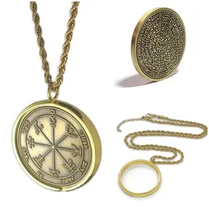 Seventh Pentacle of Jupiter 72 names of God 1FitAll bezel Necklace Gold Plated Amulet Witchy Jewelry