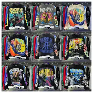Full of graffiti printing long T splicing heavy washed old men's and women's tops