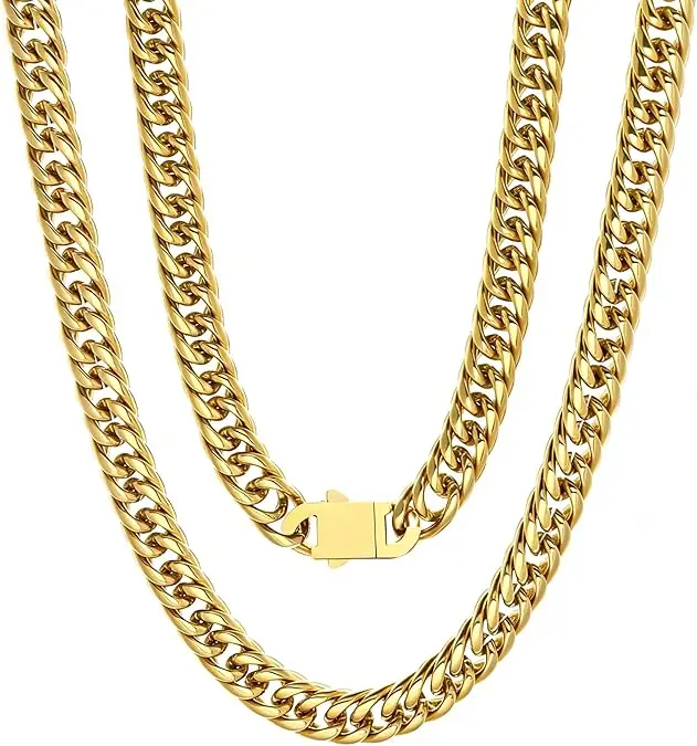 8mm Cuban Link Chain for Men - Silver/Gold/Black Plated Stainless Steel Miami Chain Necklace - Hip Hop Jewelry 18-24inch