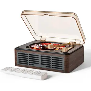 CD Player with Speakers  Nostalgic Retro Portable CD Players for    Player FM Radio for HomeWired and Remote Control-Walnut Brown