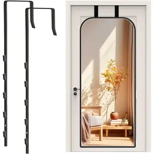 Over-The-Door Mirror Hanger, Adjustable Door Mirror Hanger Set with Protective Lining, 2 count Over The Door Mirror Hooks Mirror Brackets  Height and Fit (Mirror Not Included)-Black