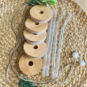 Bamboo Lid/ Glass Straw