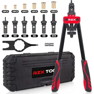 RZX 14" Rivet Nut Tool, Hand Riveter Gun Blind Rivet nut ,Insert rivnut Rivet Setter Kit with M3 M4 M5 M6 M8 M10 Metric 6 Mandrels and 60pcs Rivnuts,, with Rugged Case